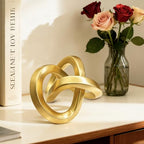 Gold Geometric Knot Sculpture - Resin Infinity Loop Decorative Statue for Coffee Table, Bookshelf Decor, Modern Home Accents - Small Tabletop Art Object