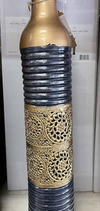 24" Gold and Grey Embossed Metal Decorative Floor Vase – Large Modern Luxury Accent Vase for Living Room, Entryway & Home Decor