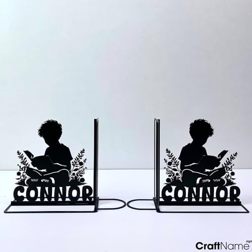 Custom Boy Reading Bookends for Shelves Decorative, Reading Book Shelf Holder, Reading Book Ends Metal Art, Book Stopper for Heavy Books - color: Design 08