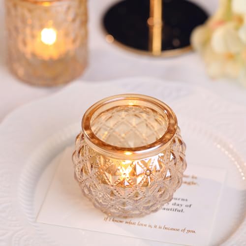 DARJEN Gold Votive Candle Holders Set of 24- Gold Candle Holders Bulk for Table Centerpiece, Tea Lights Candle Holder Glass for Wedding Shower, Home & Party Decor - color: Gold, size: 24 Pcs