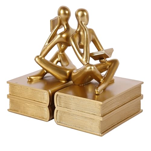 Abstract Resin Reader Bookends Set of 2,Modern Decorative Book Ends for Shelves,Unique Book Shelf Accents & Coffee Table Decor,Reading Bookend Statue for Home Office Library (Gold, Thinker Bookends) - color: Gold