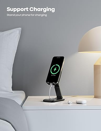 Lamicall Cell Phone Stand for Desk - [Height Adjustable] Foldable Mobile Phone Holder, Portable Stand for iPhone 17 16 15 14 13 12 11 Pro Max Plus Air, Galaxy S25, Office Gift Mothers Day Accessories - color: 1-Black