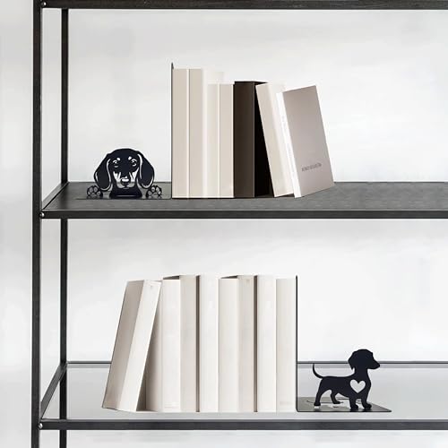 Dachshund Theme Bookends Decor – Dachshund Gifts with Black Modern Bookends, Decorative Bookends for Shelves – Unique Bookends for Kids, Beautiful Book Stopper for Shelves (Dachshund) - color: Dachshund