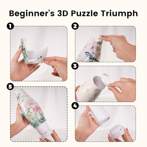 3D Puzzle Vase LED Light, Creative Flower Vase with Cut-Out Design, Adult Crafts 3D Puzzles for Home Decor Table Centerpiece, Unique Gifts for Housewarming Women's Day - color: Floral Leaves