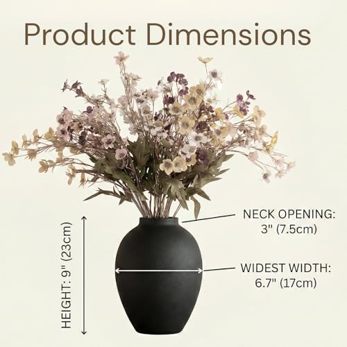 Black Vase for Home Decor - Tall Ella Flower Vase for Centerpieces, Table & Mantel Decorations - Large Round Iron Vase 9 Inch - Matte Black Vases for Flowers & Pampas Grass - color: Black Ovoid