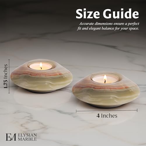 Tealight Candle Holders Set of 2 – Handcrafted Natural Marble Tea Light & Votive Holders, Decorative Stone Candle Holder Pair for Home Décor, Dining Table, Coffee Table & Wedding Decor - color: Green, size: 4" Inches