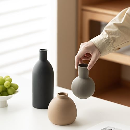 Ceramic Vase Set of 3, Modern Minimalist Farmhouse Style Home Decor Vases, Ideal for Pampas Grass & Dried Flowers, Perfect for Kitchen, Bedroom, Living Room & Dining Table Centerpiece (Multicolor) - color: Multicolor