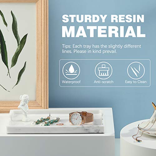 Emibele Bathroom Tray, Resin Countertop Vanity Tray Jewelry Storage Dresser Tray Kitchen Toilet Tank Tray Organizer for Candle Plant Perfume Shampoo Towel Home Decor, Medium, Marble White - color: Marble White, size: 10" x 6.1" x 0.8"