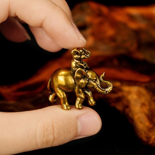 CHOVY Retro Brass Elephant Statue - 100% Solid Handcrafted Mother & Baby Elephant Sculpture, Vintage Desktop Decor, Collectible Art Piece for Shelf Display, for Elephant Lovers & Collectors - style: Elephant