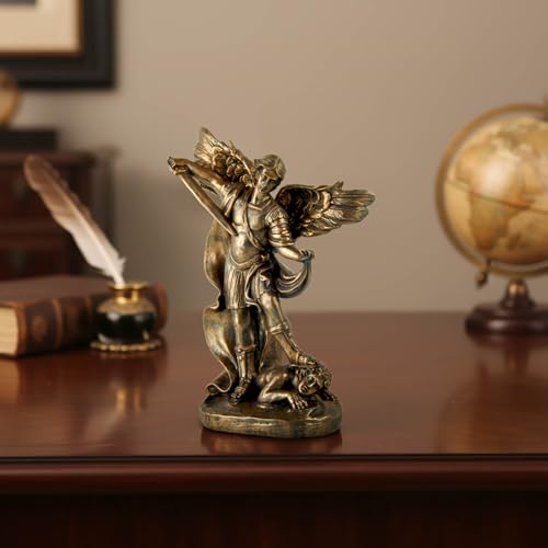 St. Michael the Archangel Statue – Bronze Finish Resin San Miguel Sculpture, Powerful Religious Decor for Home, Altar, or Prayer Room – 7.5 Inch Catholic Saint Michael Figurine - size: 5.32 x 2.36 x 7.48 inches