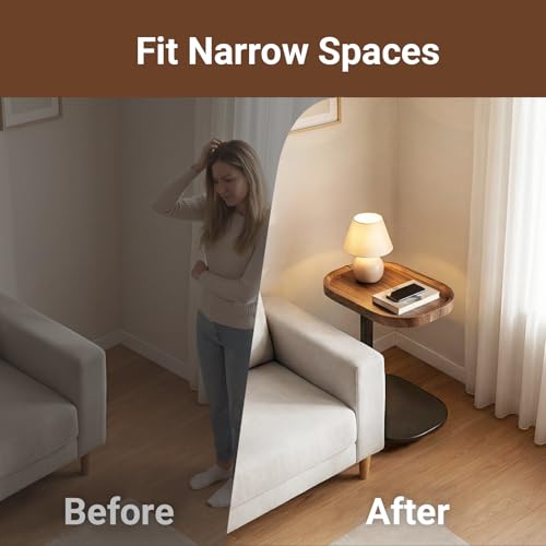 Adjustable Height TV Dinner Tray Table for Eating, 360°Swivel Small C Shaped End Side Table for Living Room, Bedroom,Hospital, Couch Armrest Table that Slide Under Sofa, Bed, Desk - style: Oval-Adjustablle Height