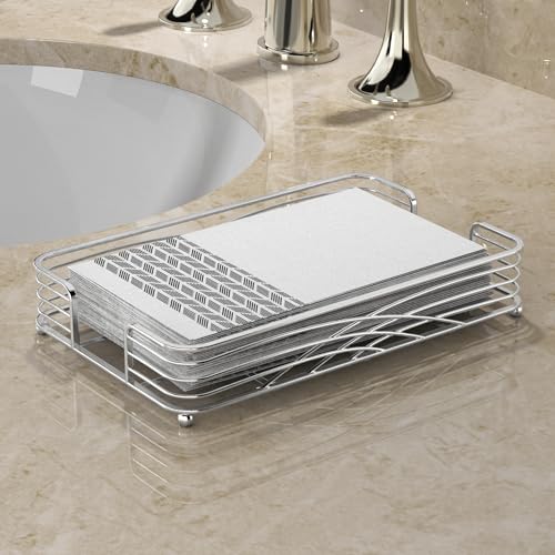 Silver Guest Towel Holder Tray for Bathroom – Countertop Napkin Organizer for Disposable Paper Towels, Elegant Hand Towel Rack for Powder Room, Modern Guest Bathroom Accessories - color: B - Silver Napkin Holder for Bathroom, size: Guest Towel Holder
