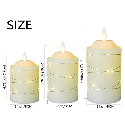 Battery Operated Flameless LED Candles: with Embedded String Lights, 3 Pack Flickering Electric Candle with 10-Key Remote Control for Seasonal Festival Celebration Real Wax(Batteries not Included) - color: H09# Ivory 3Pack Real Wax