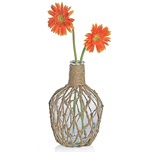 MDLUU Glass Jug with Twine 10" Tall, Flower Vase with Rope Net, Decorative Bottle Vase for Dining Room, Bedroom, Bathroom, Mantel - style: with twine rope
