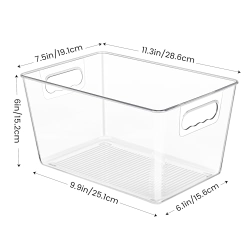YIHONG 6 Pack Clear Pantry Organizer Bins, Plastic Containers with Handle for Kitchen,Freezer,Cabinet,Closet,Bathroom Under Sink Storage - size: L(11.2"L x 7.5"W x 6"H)