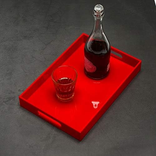 Sturdy Red Acrylic Serving Tray with Handles - 10x15Inch, Coffee, Appetizer, Breakfast, Butler Tray - Kitchen Countertop & Vanity Table Organizer - color: Glossy Red, size: 15" x 10" x 2"