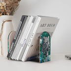 Wild Jungle Snow Leopard On Dark Green Luxury Bookends for Shelves 2 Pcs Wooden Book Stopper Organizer for Home Office Libraries