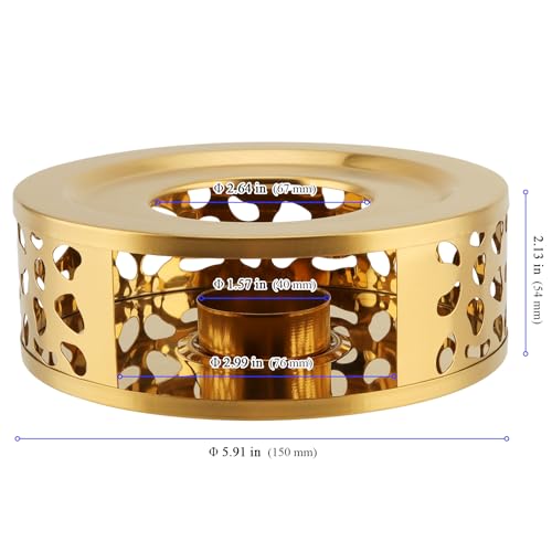 2 PCS Metal Teapot Warmer Base, Stainless Steel Teapot Warmer with Tealight Holder for Glass or Ceramic Teapot, Gold