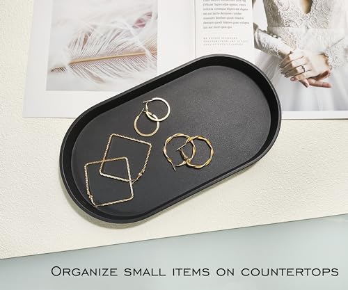 Black Small Tray (10 inch), Oval Tray for Kitchen Counter, Bathtub Bathroom Vanity Items, Countertop Organizer, Coffee Accessory, Bar, Serving Seasoning, Salt and Pepper, Soap, Perfume. - color: Black, size: 10.2" x 5.5" x 1.1"