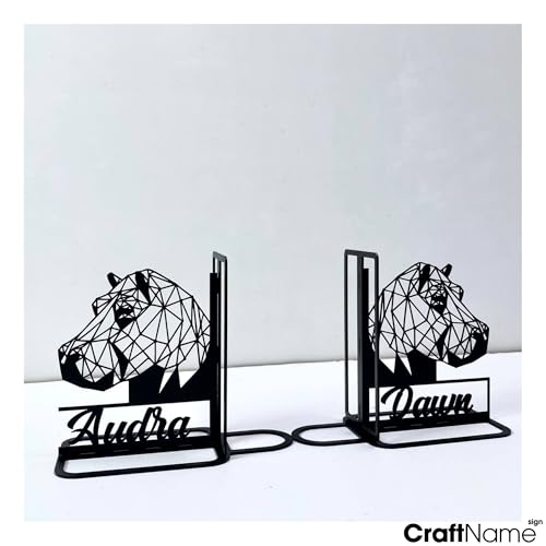 Craftnameisgn Custom Geometric Hippo Metal Bookends for Shelves Decorative, Hippo Book Ends Metal Art for Home Office, Book Stopper for Heavy Books, Hippo Book Shelf Holder - color: Design 09