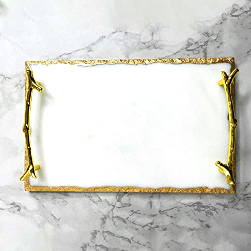 White and Gold Marble Tray (11.7X7.8X1.5 Inch, 4lbs) Luxury Display in Home and Kitchen for Table Handmade, Luxury Tray (White, Gold) - color: Gold,golden,white