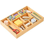 Umilife Extra Large Bamboo Desk Drawer Organizer, Wood Junk Organizer Tray with Adjustable Dividers, Anti-Skip Storage Organization in Office Bathroom Drawer for Vanity, Makeup, 17" x 12" - size: 17"x12"