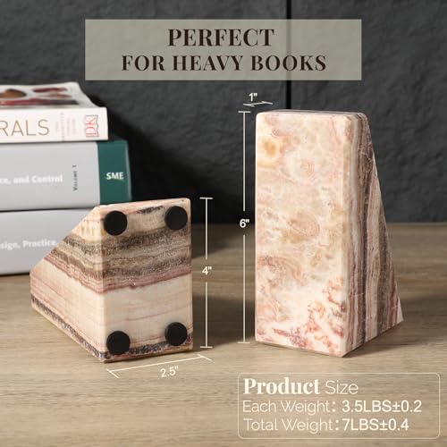 Koville Natural Onyx Bookends for Shelves, Decorative Bookends for Heavy Books, Non-Slip Heavy Duty Book Stopper for CD/Movies, Aesthetic Decorative Book Ends for Bookshevles Table Home Decor - color: Onyx