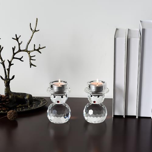 2 Pcs Crystal Christmas Candle Holder Snowman Christmas Candlestick with Cute Shape Home Table Decorations for Winter Xmas Farmhouse Kitchen Decor - size: 2.7‘’×4.3‘’