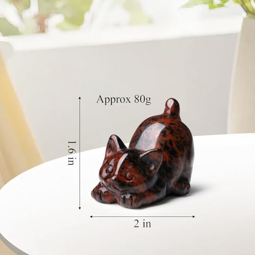 2" Red Obsidian Cat Crystal Statue Carved Room Decor Figurines for Natural Gemstones HomeCarved Healing Crystals Handcrafted Cute Lazy Lucky Sculpture Statue Kitten Gifts for Cat Lovers Women - color: Red-obsidian