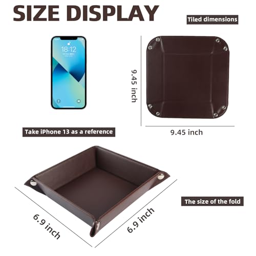 Valet Tray for Men Women 2 Pack - PU Leather Travel Catchall Tray Organizer - Desk Bedside Nightstand Storage Box for Jewelry Key Phone Remote Controller Wallet Watch Glasses Readers -Square - color: Dark Brown Square