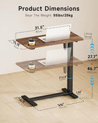 BIZUM Small Electric Standing Desk Bedside Table with Hidden Wheels 31.5 x 15.8 Inch Adjustable Computer Laptop Office Desk, Walnut - color: Walnut