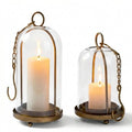 Metal Candle Holder Set (5.3"×11.8" & 3.9"×7.8"), Gold Hurricane Glass Candle Holders for Pillar Candles Wedding Party Table Coffee Table Decor