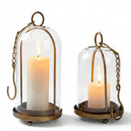 Metal Candle Holder Set (5.3"×11.8" & 3.9"×7.8"), Gold Hurricane Glass Candle Holders for Pillar Candles Wedding Party Table Coffee Table Decor