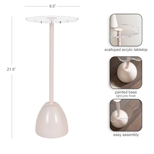 Kate and Laurel Acari Modern Scallop Pedestal Drink Table, 10 x 10 x 22, Clear Acrylic and Pink, Decorative End Table with Scalloped Acrylic Tabletop for Use as Small Plant Stand or Living Room Accent