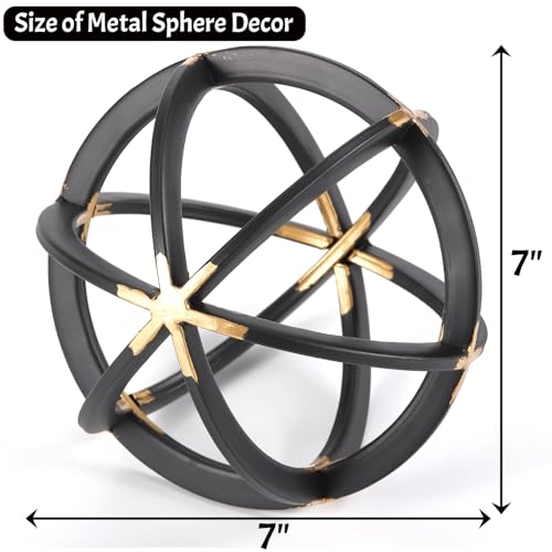 7" Metal Sphere Decor, Metal Coffee Table Decor Sculpture - Black & Gold, Abstract Tabletop Decorative Ball for Home, Decorative Balls for Centerpiece Bowls