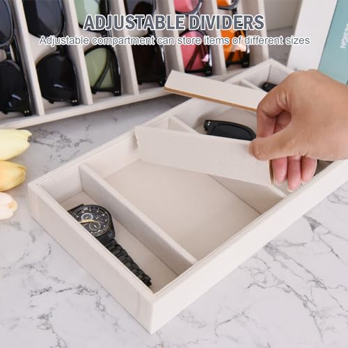 3 Pack Glasses Organizer Tray Sunglasses Drawer Organizer, Glasses Drawer Storage Sunglasses Holder Sunglass Display Velvet Tray for Jewelry Display Watch