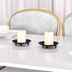 Black Iron Plate Candle Holder, Decorative Iron Pillar Candle Plate, Set of 2, 4.37 inches D x 0.78 inches H, Pedestal Candle Stand for LED & Wax Candles, Incense Cones, Spa, Weddings (2 pcs)