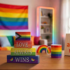 Smile Pride Month "Love Always Wins" Wooden Tabletop Decor LGBTQ+ Rainbow Wood Sign Desktop Plaque Set for Home, Office, Party Decor - Gay Pride Gift - style: LGBT