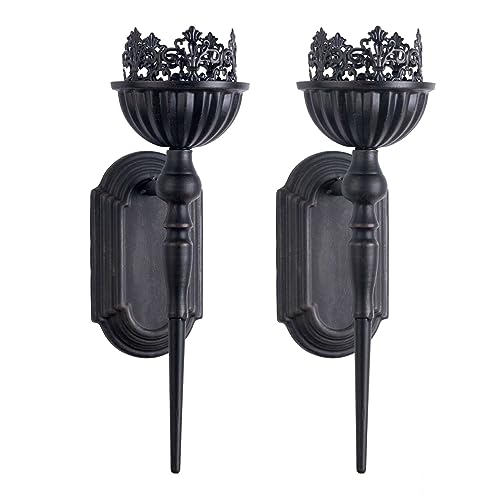 Gothic Wall Sconce Candle Holder (Set of 2) Black Crown and Scepter Design Wall-Mount Metal Candle Holders Hanging Iron Wall Candle Sconce Holder for Living Room, Bathroom, Dining Room - color: Crown Sconce - Standard