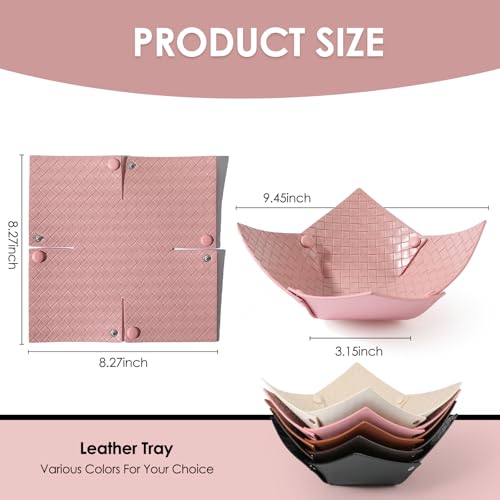 KINIVA 2 Pack PU Leather Jewelry Valet Tray for Men Women,Small Key Bowl for Entryway Table,Portable Travel Catchall Dice Tray (Bowl-Pink-2pcs) - style: Bowl-Pink-2pcs