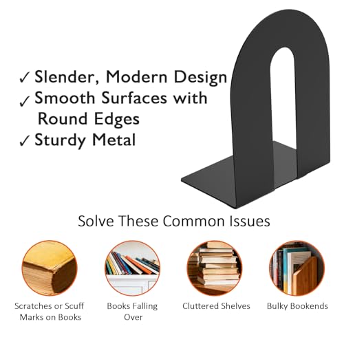 6 Pcs Metal Book Ends for Shelves, Modern Black Small Bookends Organizer, Minimalist Book Stopper & Invisible Metal Book Ends for Home Office Décor