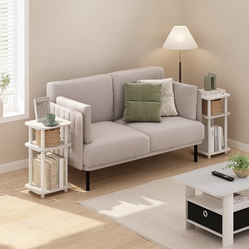 Furinno JUST Side Table Set of 2, 3-Tier Turn-N-Tube End Table with Open Shelf, Round Curve Corner Night Stand, Bedside Table, Easy Assembly, for Living Room, Bedroom, White - color: White/White, size: 2-Pack, Plastic Frame, 3-Tier