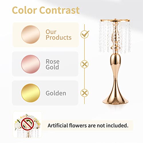 2 Pcs 21.3 inches Tall Crystal Flower Stand Wedding Road Lead Flowers Holders Centerpiece Metal Chandelier for Reception Tables Supplies - color: Gold, size: 2 x L