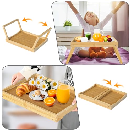 Bamboo Bed Tray Table with Folding Leg, Breakfast in Bed Tray for Eating,TV Table, Laptop Computer,Snack,Sofa or Working, Laptop Desk (1, Beige) - color: Beige