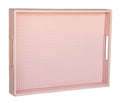 HofferRuffer Rectangle Serving Tray with Hole Handles for Coffee Table, Breakfast, Tea, Food, Butler - Countertop, Kitchen, Vanity Serve Tray, 16.2 x 12.2 x 2 inches, Faux Leather (Pink) - color: Pink, size: 16.2" x 12.2" x 2"