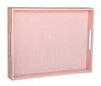 HofferRuffer Rectangle Serving Tray with Hole Handles for Coffee Table, Breakfast, Tea, Food, Butler - Countertop, Kitchen, Vanity Serve Tray, 16.2 x 12.2 x 2 inches, Faux Leather (Pink) - color: Pink, size: 16.2" x 12.2" x 2"