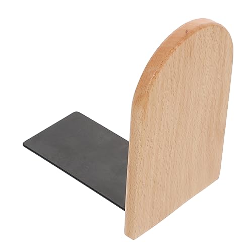 Simple Wooden Bookends for Desk and Shelves Sturdy Iron Wood Book Stand Non Tipping File and Magazine Holder Minimalist Home Office Decor for Study and Library