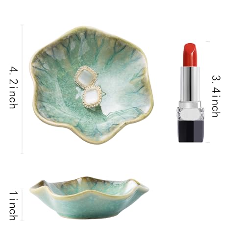 Ceramic Ring Dish, Jewelry Dish Holder, Small Trinket Tray Plate for Earrings Rings Necklaces Keys, for Mom Friend Sister, Retro Green - color: Retro Green