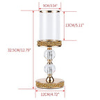 Pillar Candle Holder, 13 Inch Crystal Candlesticks for 3''X5'' Candles, Dining Coffee Table Decor, Wedding, Events, Parties - Glass and Gold Finish - size: 2 crystal balls