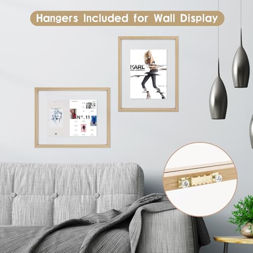 MUYE 12x16 Floating picture Frames Set of 2,Double Glass Frame,Display Any Size Photo up to 12x16,Wall Mount or Tabletop Standing,Natural - color: Natural, size: 12x16
